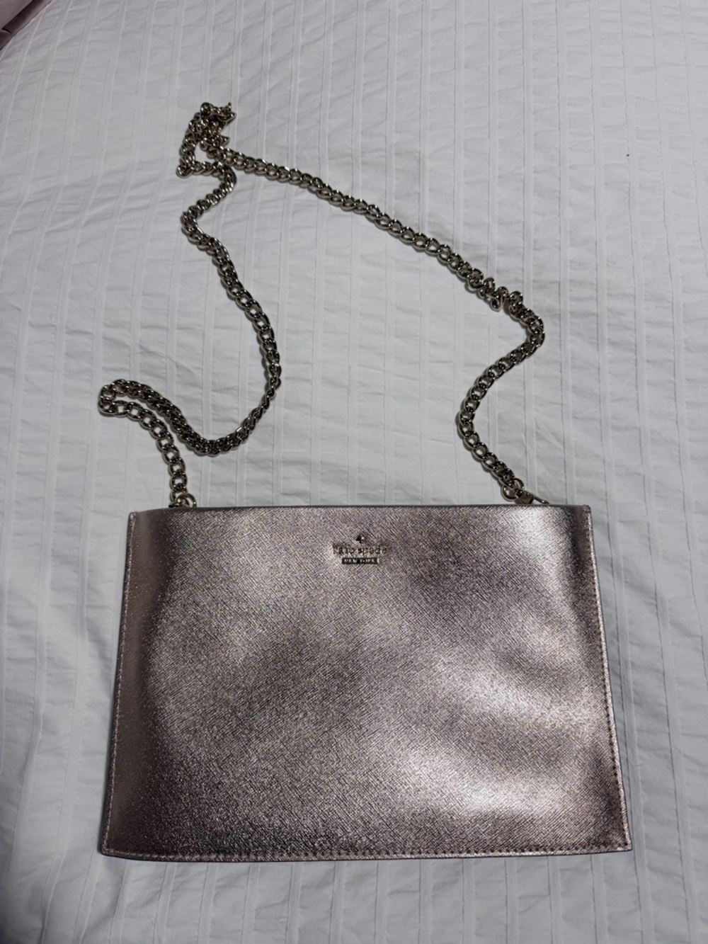 kate spade rose gold metallic crossbody bag with chain strap